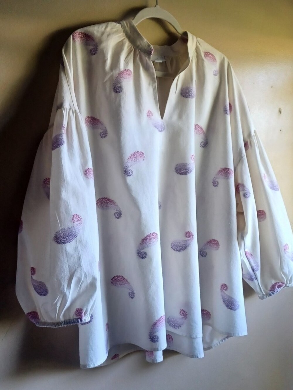 J.JILL Cream Blouse With Purple/pink Paisley Details XL